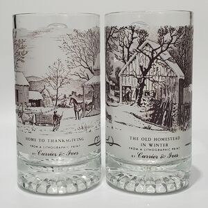 2 Currier & Ives Brown " Home to Thanksgiving "+" The Old Homestead " 12oz Mugs